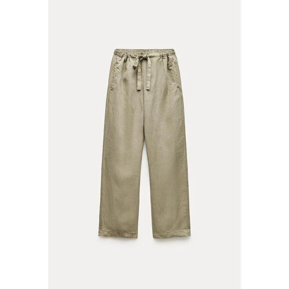NWT ZARA ZW COLLECTION PAJAMA PANTS LIGHT KHAKI GREEN SMALL - Picture 2 of 16